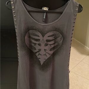 Blackheart Gray Studded Heart Tank Top